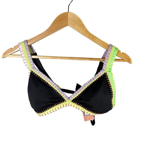 PQ Swim Platinum Black Pearl Crochet Trim Tri Top Size Large - Picture 1 of 10